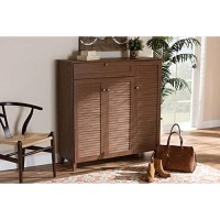 Baxton Studio Coolidge Modern And Contemporary Walnut Finished 11-Shelf Wood Shoe Storage Cabinet With Drawer