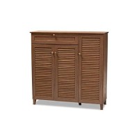 Baxton Studio Coolidge Modern And Contemporary Walnut Finished 11-Shelf Wood Shoe Storage Cabinet With Drawer