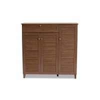 Baxton Studio Coolidge Modern And Contemporary Walnut Finished 11-Shelf Wood Shoe Storage Cabinet With Drawer