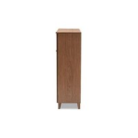 Baxton Studio Coolidge Modern And Contemporary Walnut Finished 11-Shelf Wood Shoe Storage Cabinet With Drawer