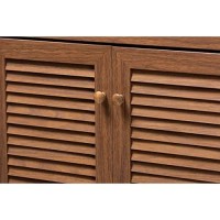 Baxton Studio Coolidge Modern And Contemporary Walnut Finished 11-Shelf Wood Shoe Storage Cabinet With Drawer