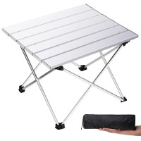 Grope Small Folding Camping Table With Aluminum Table Top, Beach Table For Sand With Carrying Bag,Prefect For Outdoor, Picnic, Bbq, Cooking, Festival (White-S)