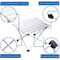 Grope Small Folding Camping Table With Aluminum Table Top, Beach Table For Sand With Carrying Bag,Prefect For Outdoor, Picnic, Bbq, Cooking, Festival (White-S)