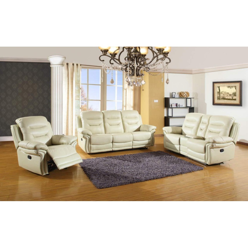 Homeroots Leather 75 X 40 X 44 Modern Beige Sofa Set With Console Loveseat