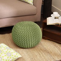 Redearth Round Pouf Foot Stool Ottoman - Cotton Knitted Cord Boho Pouffe - Cable Poof Filled Footrest Stuffed For Living Room - Nursery - Bedroom - Patio - Lounge (19.5