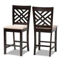 Baxton Studio Caron Modern And Contemporary Sand Fabric Upholstered Espresso Brown Finished Wood Counter Height Pub Chair Set Of 2