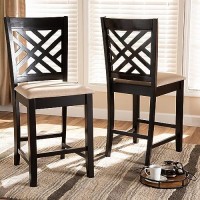 Baxton Studio Caron Modern And Contemporary Sand Fabric Upholstered Espresso Brown Finished Wood Counter Height Pub Chair Set Of 2