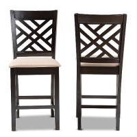 Baxton Studio Caron Modern And Contemporary Sand Fabric Upholstered Espresso Brown Finished Wood Counter Height Pub Chair Set Of 2