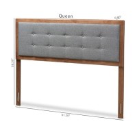 Baxton Studio Sarine Mid-Century Modern Dark Grey Fabric Upholstered Walnut Brown Finished Wood Queen Size Headboard