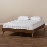 Baxton Studio Lissette Mid-Century Modern Walnut Brown Finished Wood Queen Size Platform Bed Frame