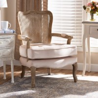 Baxton Studio Vallea Traditional French Provincial Light Beige Velvet Fabric Upholstered White-Washed Oak Wood Armchair