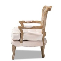 Baxton Studio Vallea Traditional French Provincial Light Beige Velvet Fabric Upholstered White-Washed Oak Wood Armchair