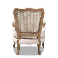 Baxton Studio Vallea Traditional French Provincial Light Beige Velvet Fabric Upholstered White-Washed Oak Wood Armchair