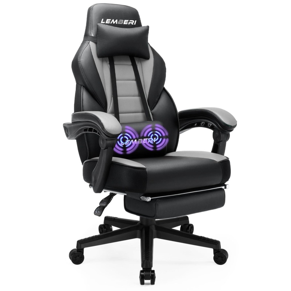 Lemberi Gaming Chairs With Footrest Ergonomic Video Game Chairs For Adults Big And Tall Chair 400Lb Weight Capacity Racing Styl