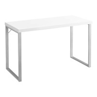 Homeroots White,Silver Particle Board,Hollow-Core, Laminate, Mdf, Metal Computer Desk - 48 Lwhitesilver Metal