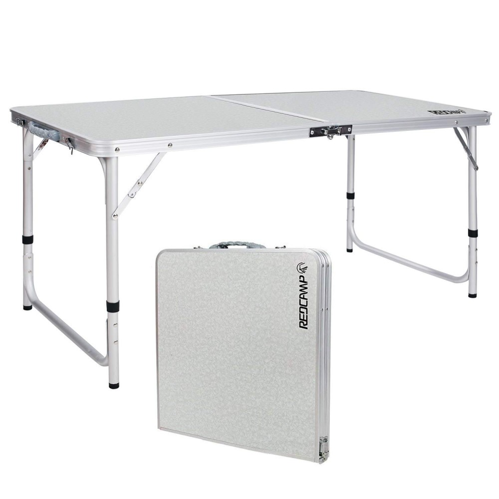 Redcamp Aluminum Camping Table 4 Foot, Portable Folding Table Adjustable Height Lightweight For Picnic Beach Outdoor Indoor, White 48 X 24 Inches