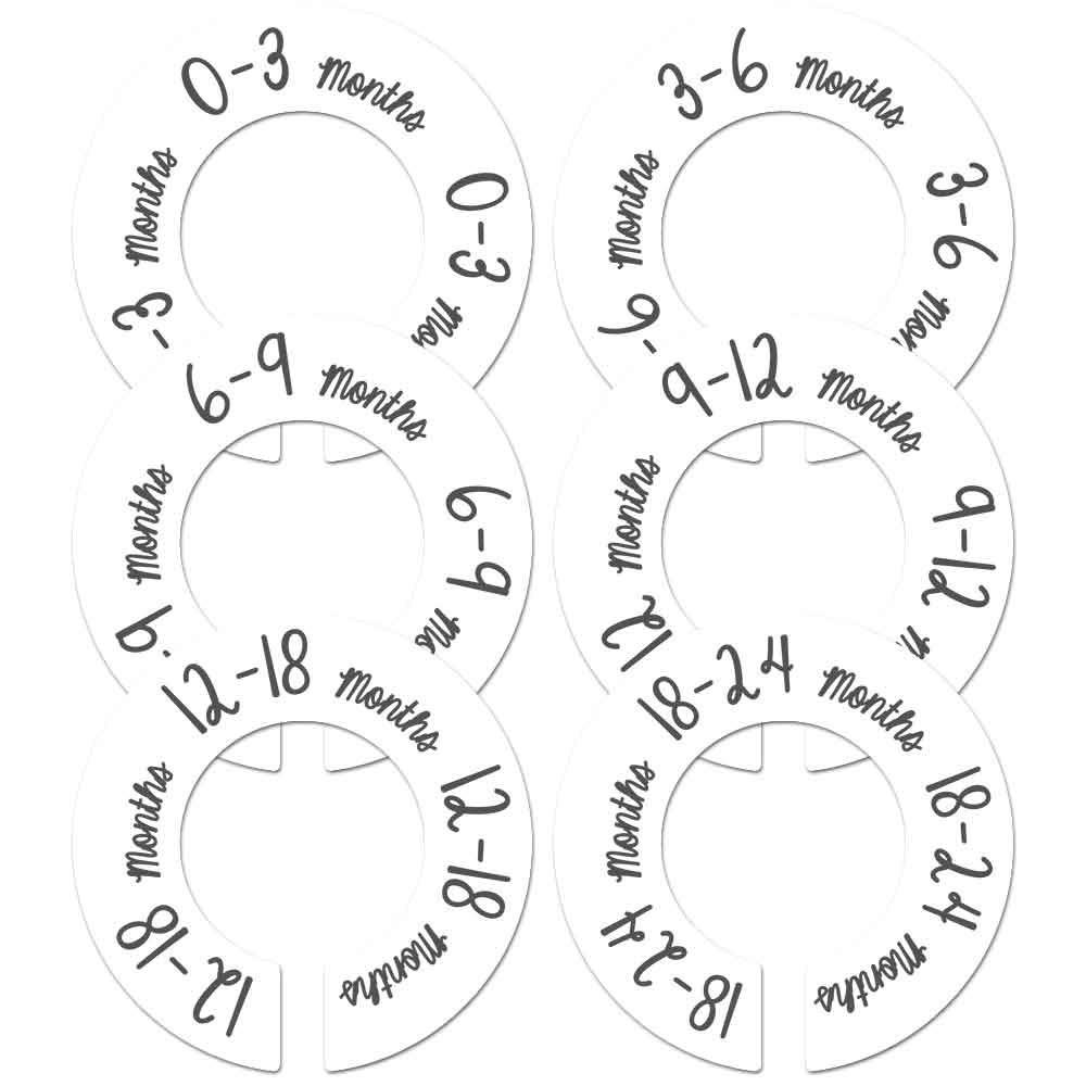 6 Baby Nursery Clothing Closet Size Dividers White Unisex Baby Closet Dividers Fits 15 Rod (Ranged Months)