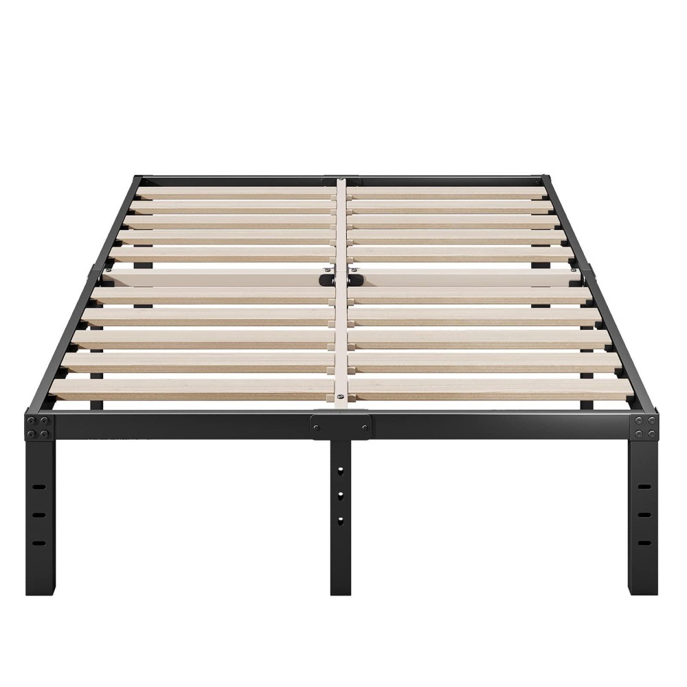 Ziyoo Full Size Bed Frame, 3 Inch Wide Wood Slats 16 Inch High, 3500 Pounds Heavy Duty Support, No Box Spring Needed, Mattress Foundation, Noise Free, Non-Slip, Simple Assembly