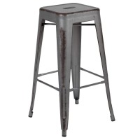 Flash Furniture Kai Commercial Grade 4 Pack 30 High Backless Distressed Silver Gray Metal Indooroutdoor Barstool