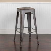 Flash Furniture Kai Commercial Grade 4 Pack 30 High Backless Distressed Silver Gray Metal Indooroutdoor Barstool