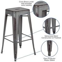 Flash Furniture Kai Commercial Grade 4 Pack 30 High Backless Distressed Silver Gray Metal Indooroutdoor Barstool