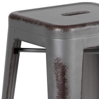 Flash Furniture Kai Commercial Grade 4 Pack 30 High Backless Distressed Silver Gray Metal Indooroutdoor Barstool