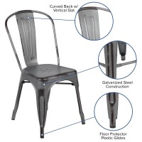 Commercial Grade Distressed Silver Gray Metal Indoor-Outdoor Stackable Chair