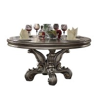 HomeRoots Wood, Poly Resin Dining Table (Round Pedestal), Antique Platinum