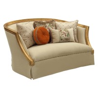 HomeRoots Upholstery, Wood LegTrim 41 X 70 X 38 Fabric Antique gold Upholstery Wood LegTrim Loveseat w5 Pillows