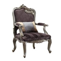 HomeRoots Fabric Upholstery, Poly-Resin 29 X 27 X 43 Velvet Antique Platinum Finish chair with 1 Pillow
