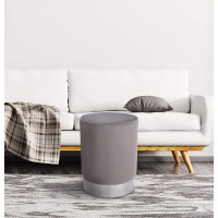 Birdrock Home Round Grey Velvet Ottoman Foot Stool - Soft Compact Padded Vanity Stool - Great For The Living Room, Bedroom And Kids Room - Small Furniture (Grey)