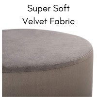 Birdrock Home Round Grey Velvet Ottoman Foot Stool - Soft Compact Padded Vanity Stool - Great For The Living Room, Bedroom And Kids Room - Small Furniture (Grey)