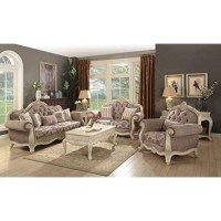 HomeRoots Upholstery, Poly Resin 35 X 69 X 42 gray Fabric Antique White Upholstery Poly Resin Loveseat w2 Pillows