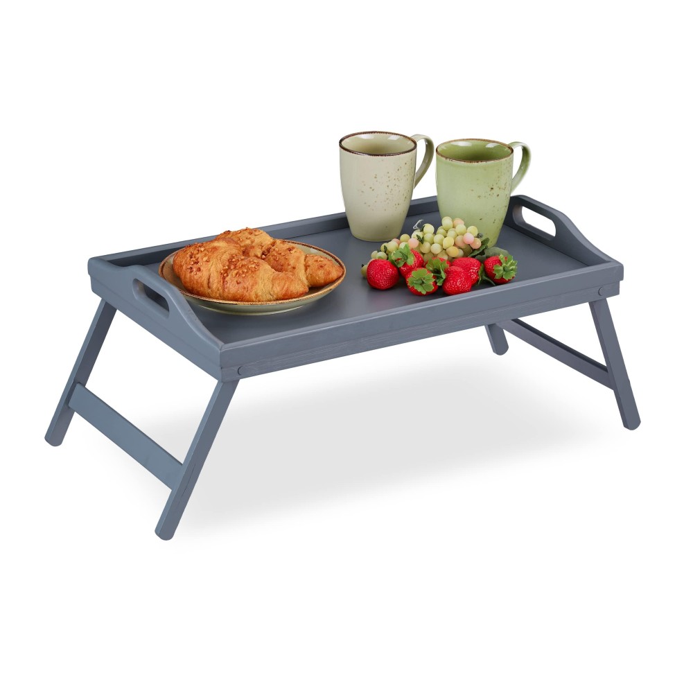 Relaxdays Bamboo Tray, Folding Legs, Raised Edge, For Breakfast In Bed And Serving Table, Hwd: 6.5 X 50 X 30 Cm, Grey, Gray, 23 X 60.5 X 30 Cm