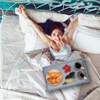 Relaxdays Bamboo Tray, Folding Legs, Raised Edge, For Breakfast In Bed And Serving Table, Hwd: 6.5 X 50 X 30 Cm, Grey, Gray, 23 X 60.5 X 30 Cm