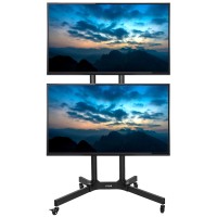 Vivo Mobile Tv Cart For 32 To 65 Inch Dual Screens Up To 70 Lbs Each, Lcd Led Oled 4K Smart Flat And Curved Panels, Rolling Stand For 2 Tvs, Locking Wheels, Max Vesa 600X400, Black, Stand-Tv03E2
