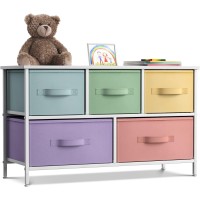 Sorbus Kids Dresser With 5 Drawers - Storage Chest Organizer Unit With Steel Frame, Wood Top, Easy Pull Fabric Bins - Long Wide Tv Stand For Bedroom Furniture, Hallway, Closet & Office Organization