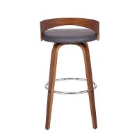 Armen Living Sonia Mid Century Modern Swivel Bar Stool For Kitchen Island Counter In Gray Faux Leather And Walnut Wood, 30