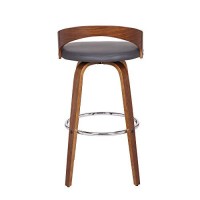 Armen Living Sonia Mid Century Modern Swivel Bar Stool For Kitchen Island Counter In Gray Faux Leather And Walnut Wood, 30