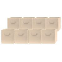 Pomatree Fabric Storage Cubes - 8 Pack - Cube Storage Organizer Bins Handles On Both Sides Foldable Cube Storage Bin For Home, Kids Room, Nursery And Playroom Closet And Toys (Beige - 8 Pack)
