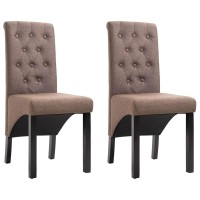 Vidaxl Dining Chairs 2 Pcs, Side Chair With Solid Wood Legs, Upholstered Fabric Accent Chair For Home Kitchen Living Room, Brown Fabric