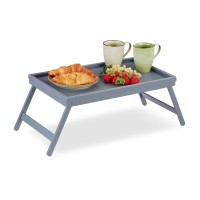 Relaxdays Bamboo Tray, Folding Legs, Raised Edge, For Breakfast In Bed And Serving Table, Hwd: 4 X 50 X 31 Cm, Grey, Gray, 22 X 63.5 X 31 Cm