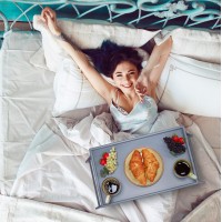 Relaxdays Bamboo Tray, Folding Legs, Raised Edge, For Breakfast In Bed And Serving Table, Hwd: 4 X 50 X 31 Cm, Grey, Gray, 22 X 63.5 X 31 Cm
