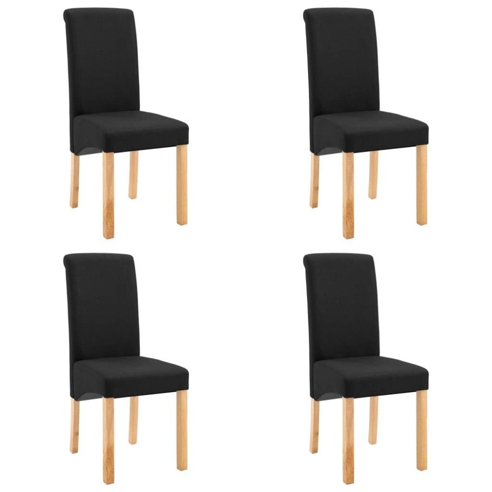 Vidaxl Dining Chairs 4 Pcs, Side Chair With Wood Frame, Upholstered Fabric Accent Chair For Home Kitchen Living Room, Black Fabric