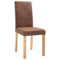 vidaXL Dining Chairs 2 Pcs, Side Chair with Wood Legs, Accent Dining Chair for Home Kitchen Living Room Bedroom, Brown Faux Suede Leather
