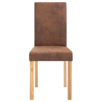 vidaXL Dining Chairs 2 Pcs, Side Chair with Wood Legs, Accent Dining Chair for Home Kitchen Living Room Bedroom, Brown Faux Suede Leather