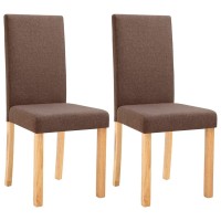 Vidaxl Dining Chairs 2 Pcs, Side Chair With Solid Wood Legs, Accent Dining Chair For Home Kitchen Living Room Bedroom, Brown Fabric