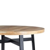 The Urban Port 39-Inch Round Mango Wood Dining Table With Angled Iron Leg Support, Brown And Black