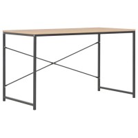 Vidaxl Modern Industrial Style Computer Desk - Large Workspace, Sturdy Powder-Coated Metal Frame With Engineered Wood Top, Perfect For Home Or Office Usage, Black And Oak Finish