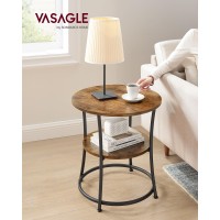 Vasagle Side Table, Round End Table With 2 Shelves For Living Room, Bedroom, Nightstand With Steel Frame For Small Spaces, Outdoor Accent Coffee Table, Rustic Brown And Black